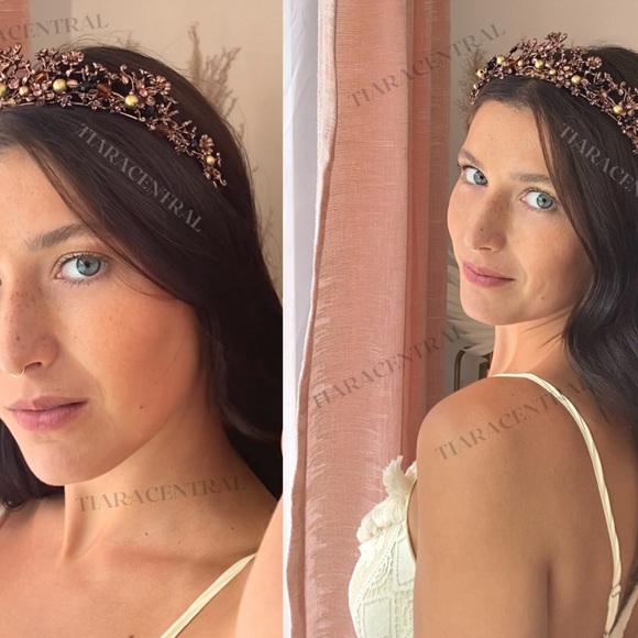 Floral Bronze Tiara with Gold and Black Accents - Picture 2 of 6